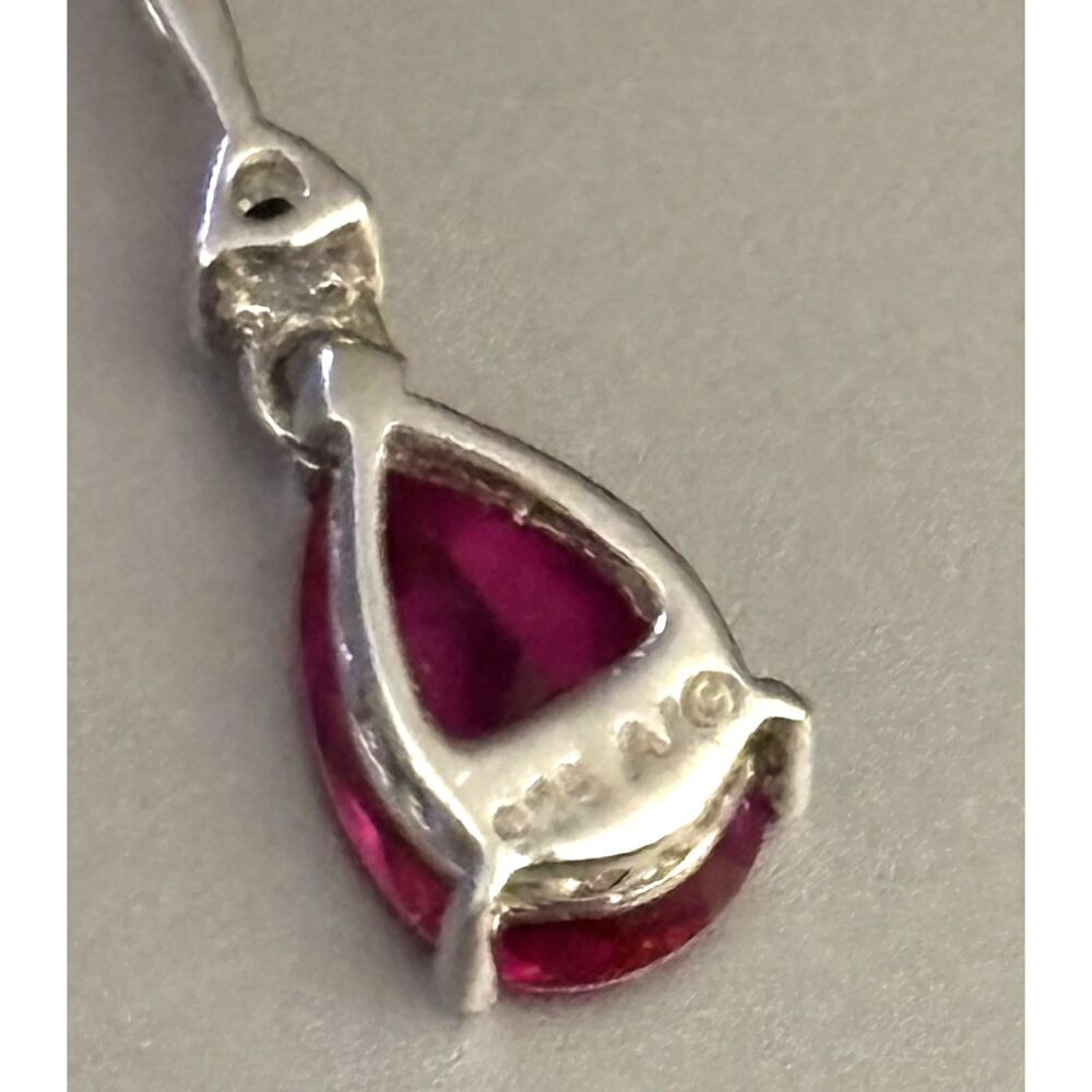 Italy 925 Sterling Silver Red Glass Ruby Drop Pendant Necklace Teardrop Dangle - Picture 4 of 7